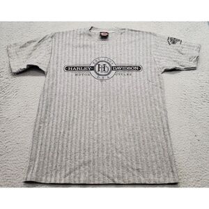 Vintage Harley Davidson T Shirt Men Medium Gray Herringbone Circle Bar Crew Neck